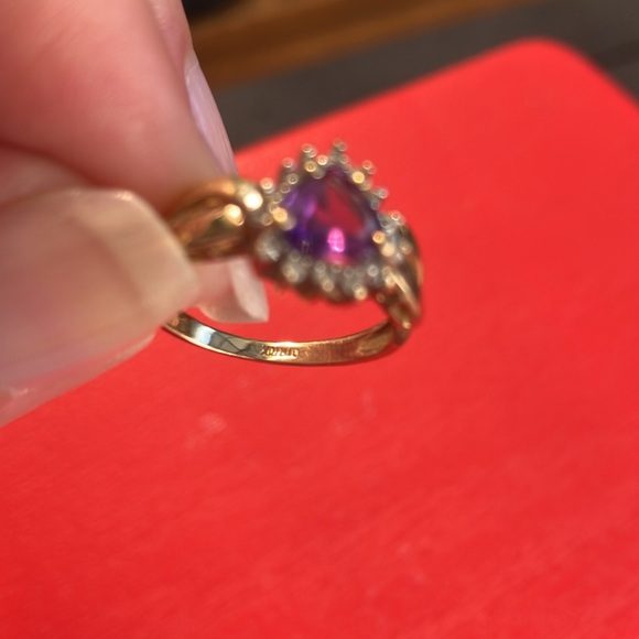 10 Kt yellow gold Diamond and Amethyst Ring - Picture 11 of 12